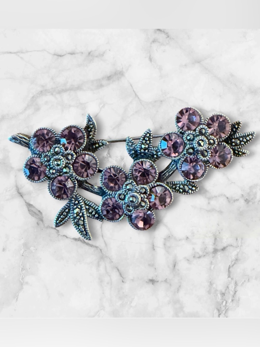 Vintage-Inspired Purple Crystal Floral Brooch